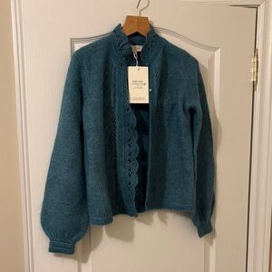 Sezane Blue Lace-Trim Cardigan - NEW with tags
